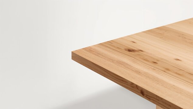 Close-up of a wooden table corner isolated on a white background used as a UI backdrop, textures and backgrounds