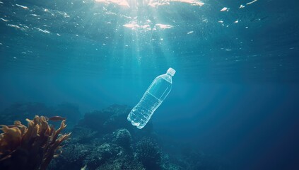 Naklejka premium Marine environment impacted by plastic debris, marine conservation focus