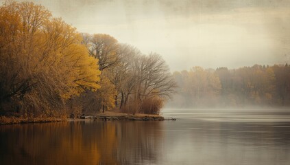 Fototapeta premium River scene with autumn foliage, highlighting seasonal color and landscape preservation