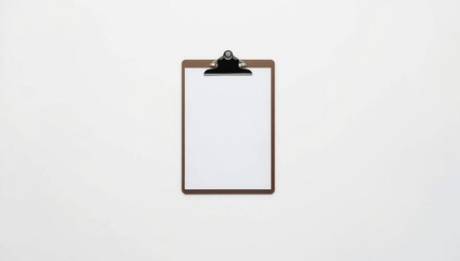 Clipboard displaying a blank sheet on a plain white surface, designed for form filling and contract preparation
