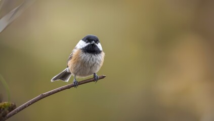Black capped Chickadee sitting on a branch with soft bokeh background, ideal for wildlife observation materials