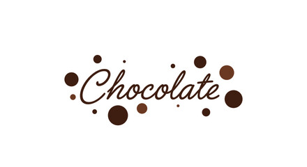 Elegant 'Chocolate' wordmark in a brown cursive script surrounded by scattered dots of various sizes resembling chocolate drops or sprinkles.