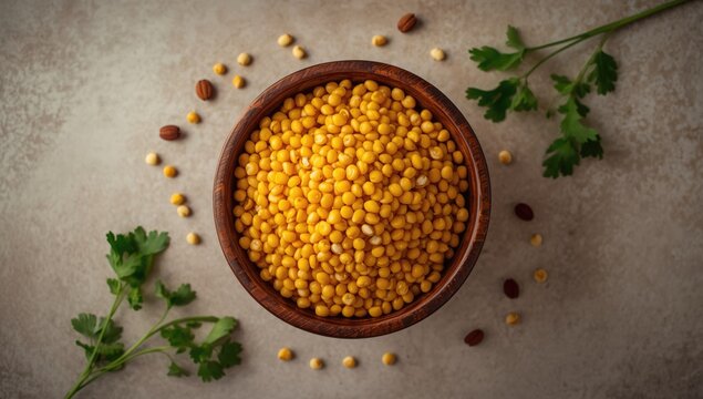 Yellow lentils arranged for culinary use, their nutritional importance in plant-based diets, International Vegetarian Day
