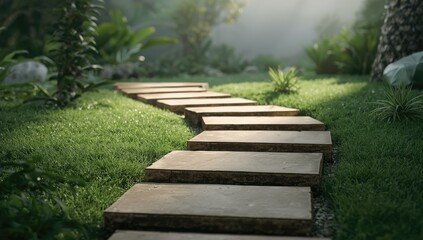 Large flat stepping stones forming a stone pathway, outdoor durability and functional design