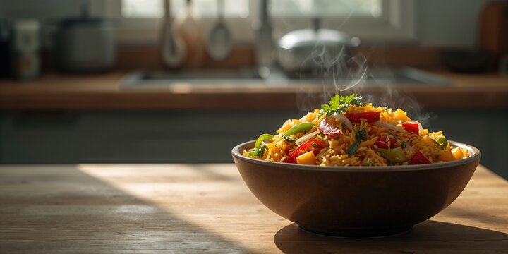 Vegetable pilaf featuring Basmati rice and mixed vegetables, suitable for fiber-rich diet