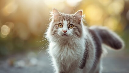Portrait of a street cat with detailed fur and alert eyes, highlighting urban animal presence for environmental study