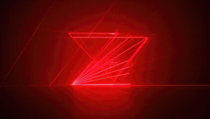 Red neon laser lines and triangles create a sci-fi visual effect in a dark environment, ideal for technology-themed backgrounds