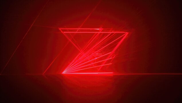 Red neon laser lines and triangles create a sci-fi visual effect in a dark environment, ideal for technology-themed backgrounds - Powered by Adobe