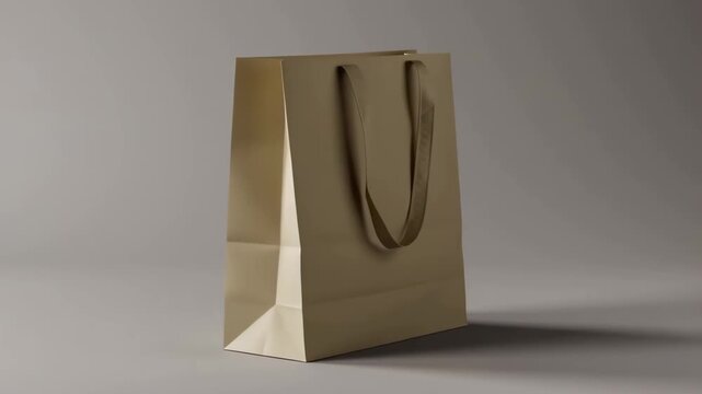 Clean empty beige paper shopping bag rotating slowly, ideal for product mockups, branding, and retail packaging designs