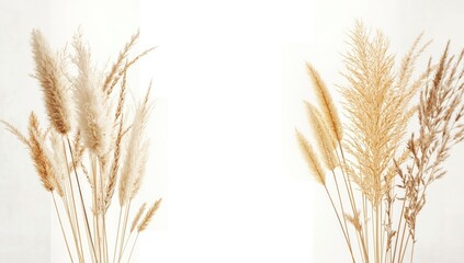 Fototapeta premium Multiple types of grass arranged on a white backdrop, suitable for landscaping or agricultural planning