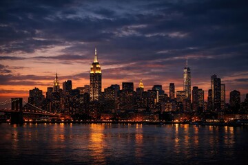 Obraz premium Classic skyline panorama featuring dusk light and shadow contrast