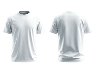 Front and back view of a blank, white crew neck t-shirt. Soft, clean, and plain apparel mockups