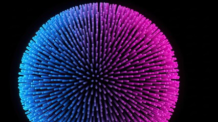 Abstract Neon Sphere with Blue and Pink Light on Black Background.