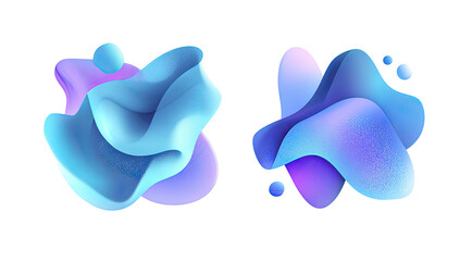 Two abstract fluid shapes with gradient hues of blue and purple against a black background