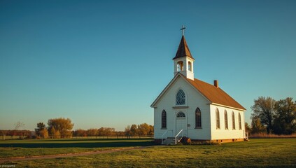Traditional country church featuring aged wooden structure in a pastoral setting, rural community