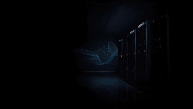 Server room illuminated by signal lights highlights data storage and maintenance procedures - Powered by Adobe