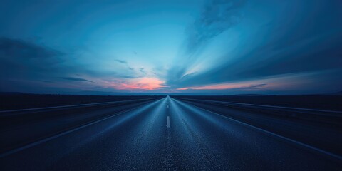 Sparse road scene in cool blue shades, suitable for editorial header backgrounds or UI design