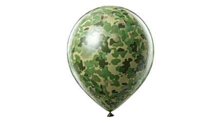 A single balloon with a camouflage pattern, isolated against a black background