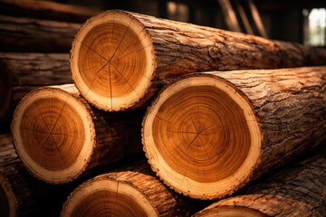 Fototapeta premium Smooth finished teak sawn wood logs with natural timber detailing