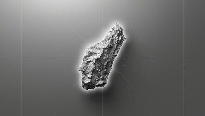 Elevation map of Madagascar in grayscale with light outlining borders, used for topographic study