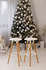 Minimalist Wooden Stools in Christmas Interior