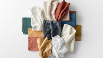Napkin, tablecloth, dish towels with folds used as a UI backdrop for design elements, International Design Day