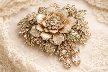 Sophisticated retro costume jewelry featuring a multi layered floral brooch