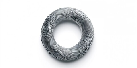 Coiled galvanized wire on white surface, highlighting industrial application and material properties