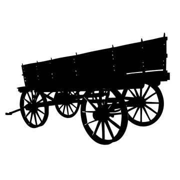 Vintage Wooden Horse Wagon Carriage Silhouette Vector Illustration