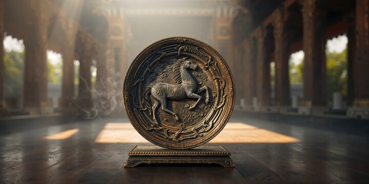 Old Thai temple iron plate with intricate dragon design, focusing on religious artifact maintenance