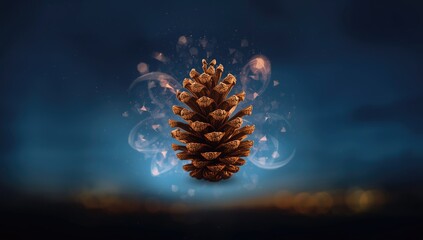 Detailed view of a pine cone for botanical collection, highlighting natural ornamentation, winter season