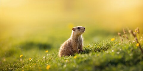 Prairie dog perched on the edge of a burrow in sunlight, habitat preservation awareness