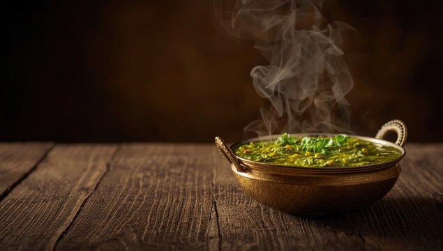 Lentil spinach curry in a bowl, highlighting a healthy Indian dish rich in proteins and vegetables