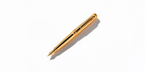 Golden pen display on a white backdrop, suitable for showcasing premium writing instruments and branding