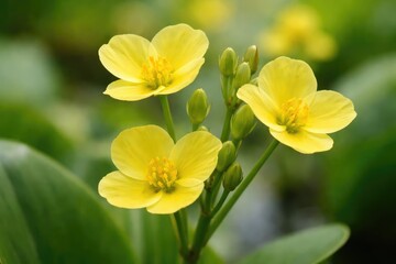 Fototapeta premium Yellow Limnocharis flava flowers captured with a subtle blurred background effect