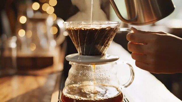 Sophisticated pour-over coffee brewing process captured in sequential frames
