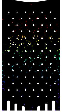 satisfying many colorful ball 2d   simulation falling through obstacle