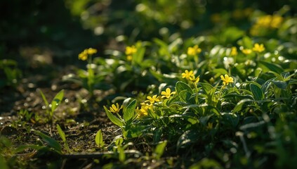 Wood sorrel weed with yellow blooms spreading across a landscape, invasive species awareness