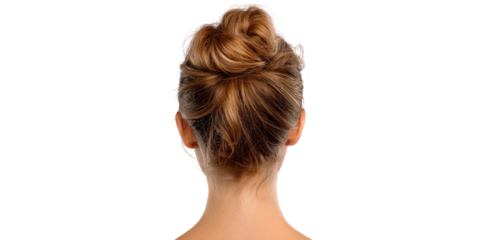 A person's nape and updo hair style. The skin tone is fair with light highlights visible in hair