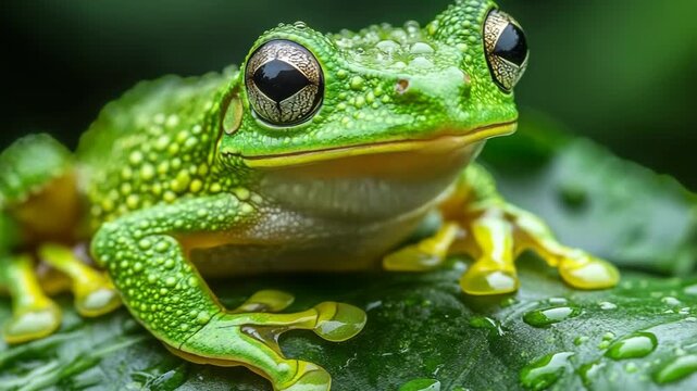 selective focus close-up of frog with dewdrops
