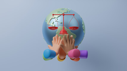 World Day of Social Justice. February 20. Holiday concept. Law, legal judgement, legislation, litigation, court verdict, judicial system and international legal rights concept. 3d render illustration