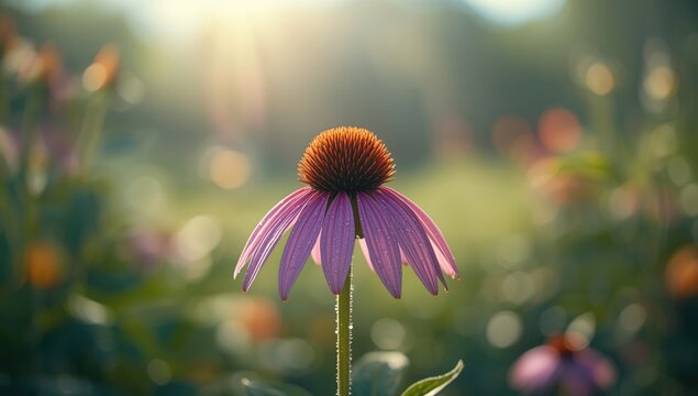 Morning blooming purple coneflower echinacea, ideal for garden photography backgrounds