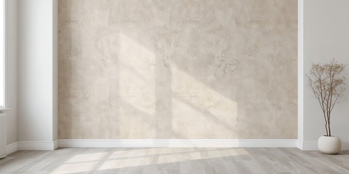 Minimalist room with plain walls serving as a backdrop for UI or graphic content, emphasizing functional design.