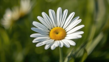 Fototapeta premium Close-up of a white daisy with a yellow core, highlighting botanical simplicity, World Flower Day