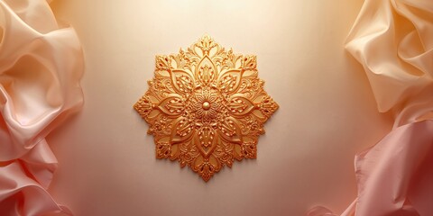 Symmetrical geometric design with decorative ornamentation, ideal for fabric and accessory printing, World Art Day