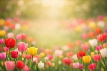 Fototapeta premium vibrant tulip blossom meadow featuring a gentle blur effect ideal for copy space