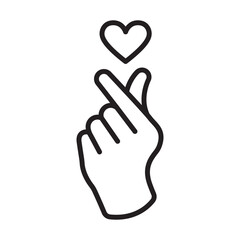 Obraz premium Editable linear icon of finger heart for Valentine’s Day. Cute K-pop inspired love gesture symbol for romance, dating, social media, apps, stickers, and holiday designs.