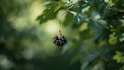 Elderberry berries from Sambucus nigra plant, natural food source, autumn harvest