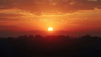 Fototapeta premium Evening sunset with soft light and a horizon silhouette, ideal as a UI backdrop or editorial header background, World Environment Day
