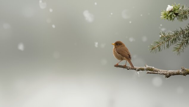 Pacific Wren in natural habitat among shrubs at Semidi Islands, Alaska, emphasizing wildlife conservation - Powered by Adobe